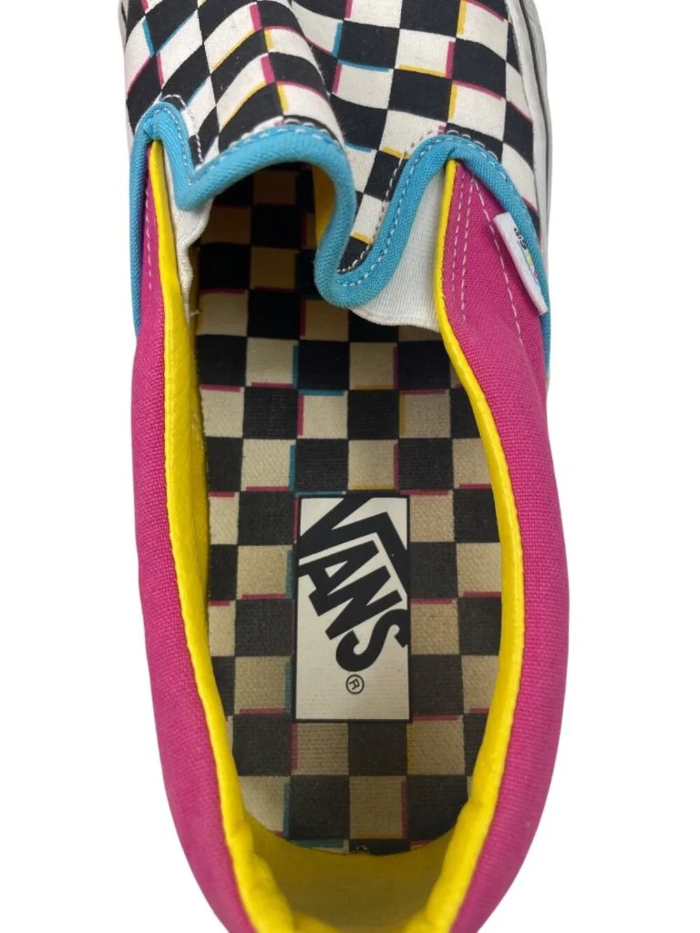 Vans Classic Slip-On Shoes Womens 9.5 Mens 8 Crazy Checkered Multicolor Skate